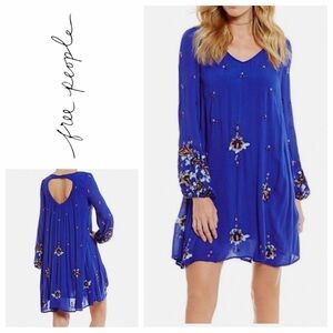 Free People Oxford Embroidered Shift Dress, Blue Combo, Sz: XS
